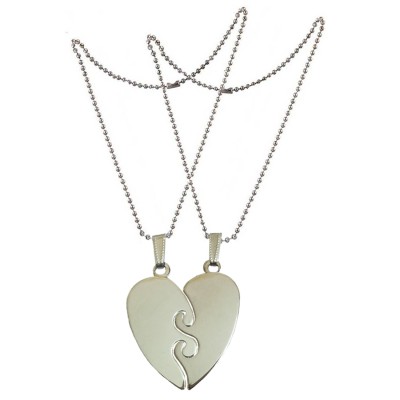 Two Pieces Couple Heart Shape Necklace by Menjewell 